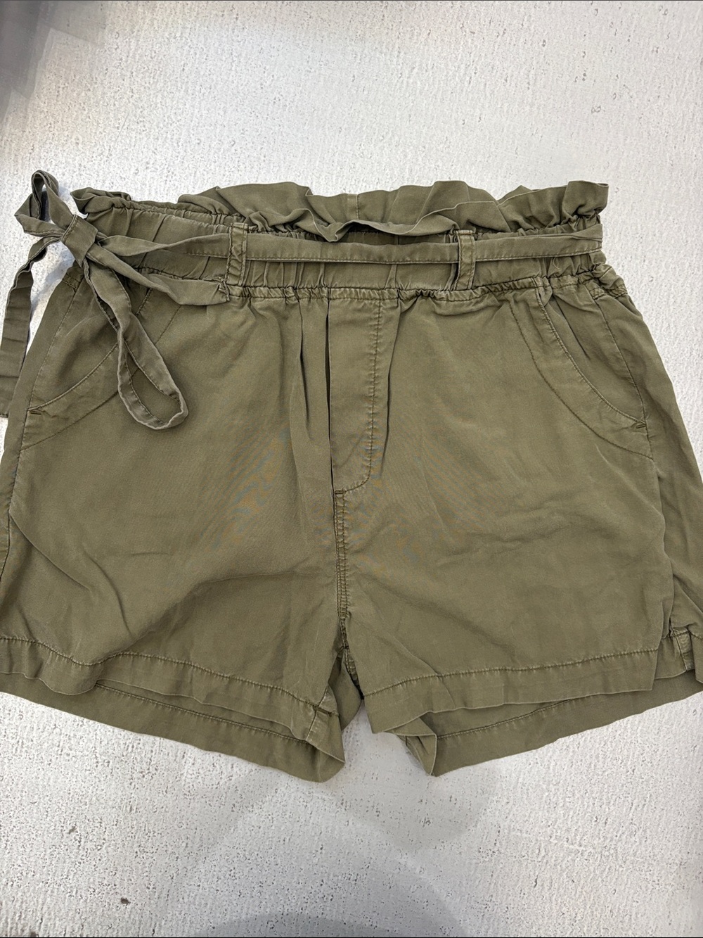 Thread & Supply Olive High-Waist Paperbag Shorts with Tie